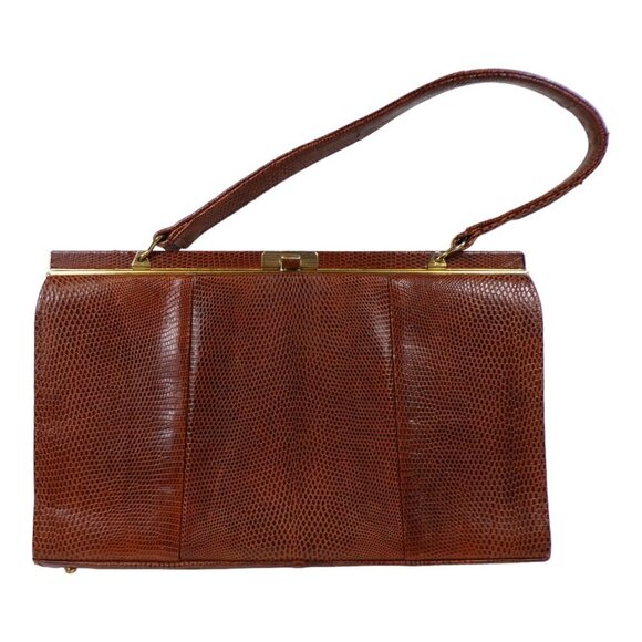 Vintage 60's Lizard Skin Handbag/Purse Suede Lined w/Card Case #1018 - Picture 3 of 15